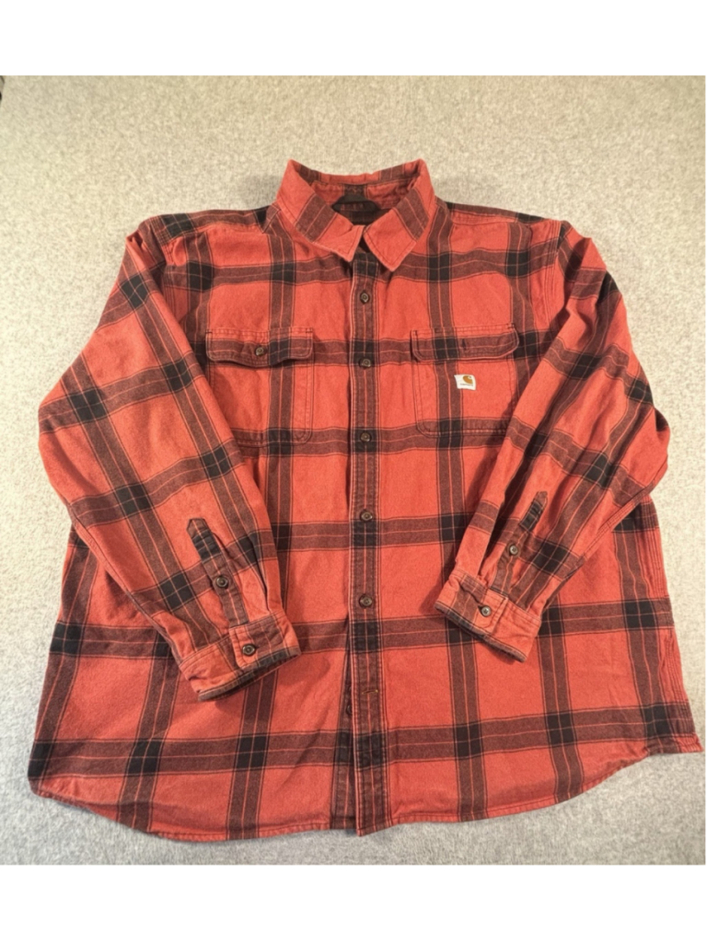 Carhartt Men's Red Black Plaid Loose Fit Flannel Button Down Shirt Size 2XL